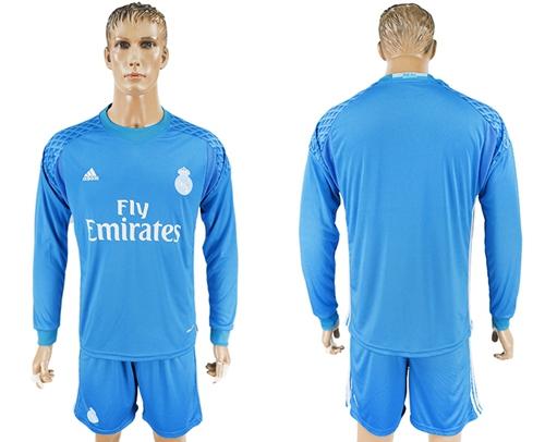 Real Madrid Blank Sky Blue Goalkeeper Long Sleeves Soccer Club Jersey